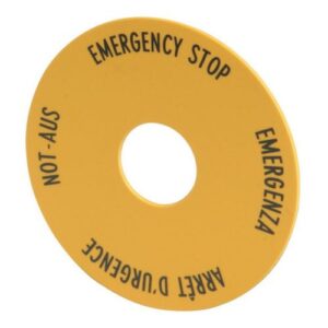 M22-XBK1 PLACA INDICADORA  "EMERGENCY-STOP" AMARILLO 60mmØ  216483